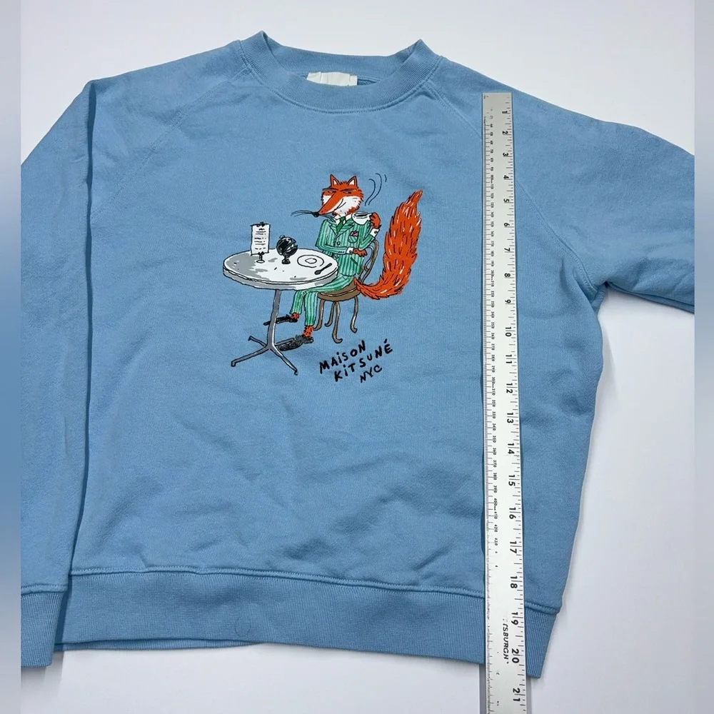 Maison Kitsuné x Olympia Le-Tan Oly Coffee Fox Classic Sweatshirt Blue Size M - Picture 13 of 13